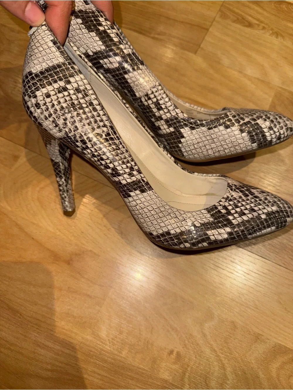 Calvin Klein Snake-Print Pointed Toe Pumps - Black & Gray size 8M
